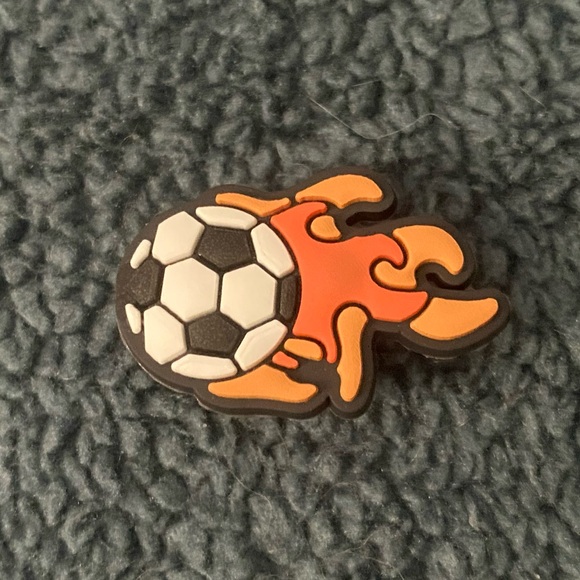 5/$10 Jibbitz - Soccer Ball with Orange Flames Croc Shoe Charm - Picture 2 of 3